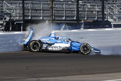 Indy 500 driver Marcus Armstrong taken away on stretcher after heavy crash in qualifying practice