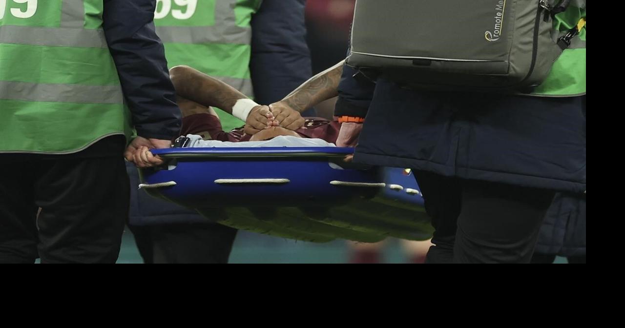 Savinho in tears while being carried off on a stretcher to add to Man ...