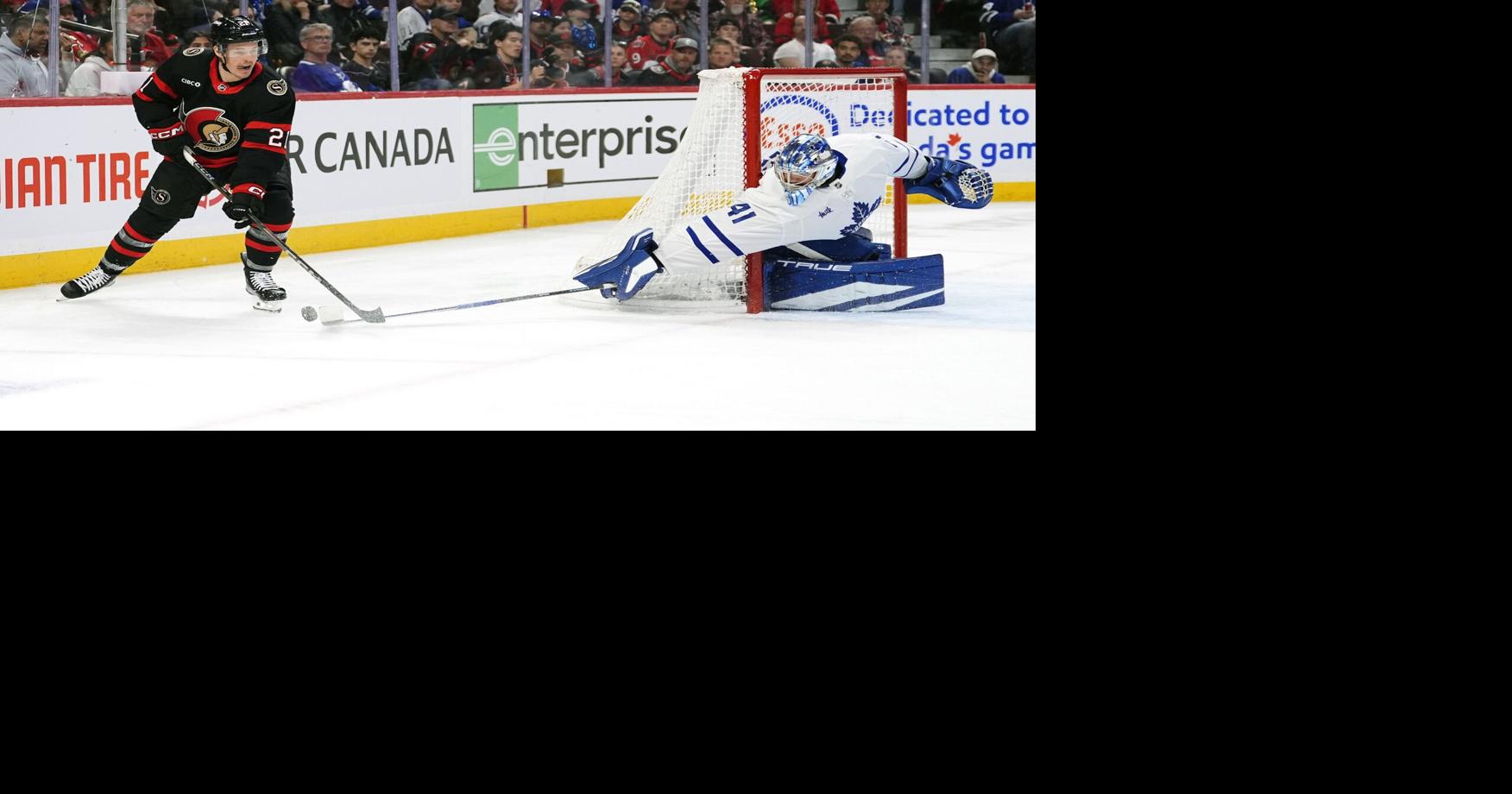 Did Sens shoot pucks at Leafs’ Stolarz in Game 3 warm-ups?