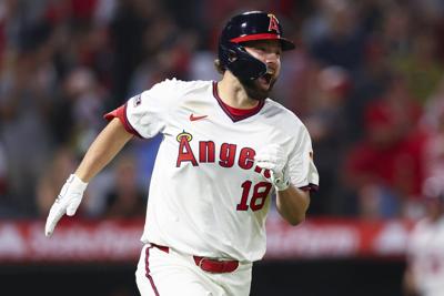Angels first baseman Schanuel leaves game vs. Phillies after being hit by pitch on left arm