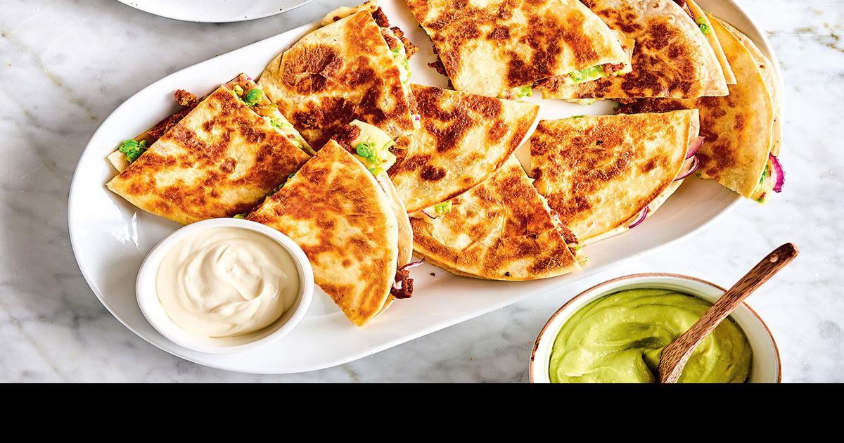 Seitan, Green Pea and Edamame Quesadillas