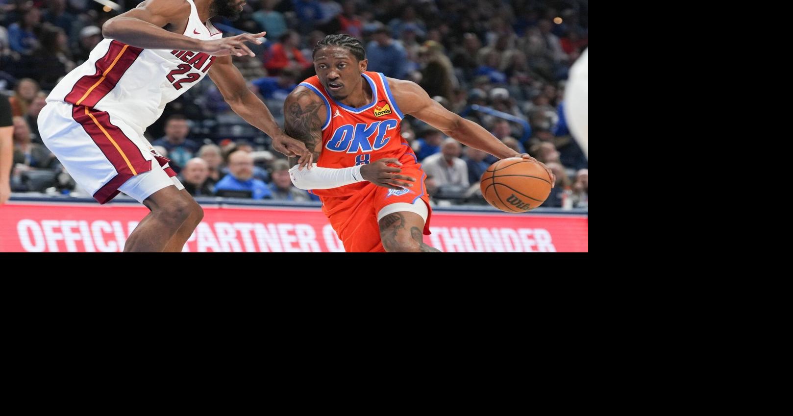 OKC’s Jalen Williams leaves game in Miami, grabbing at right hamstring. Team says it’s a thigh issue