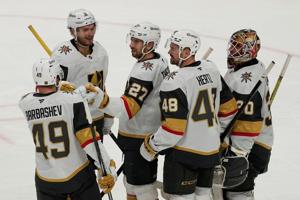 Hertl scores twice in 5-point game, Golden Knights beat Sharks 7-2 for 4th win in a row