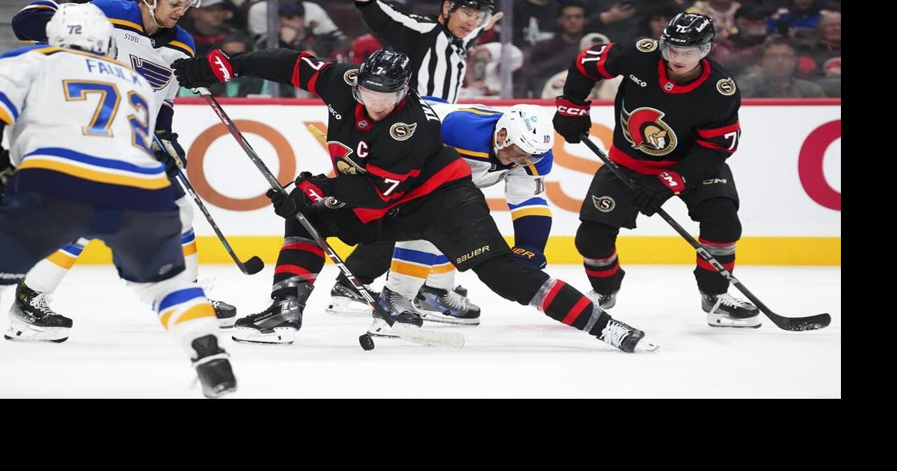 Senators crank up offensive power, whip Blues 8-1