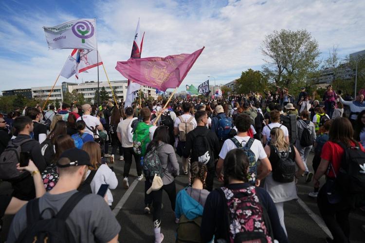 Serbia youth lead thousands on march for weekend rally marking deadly canopy collapse last year