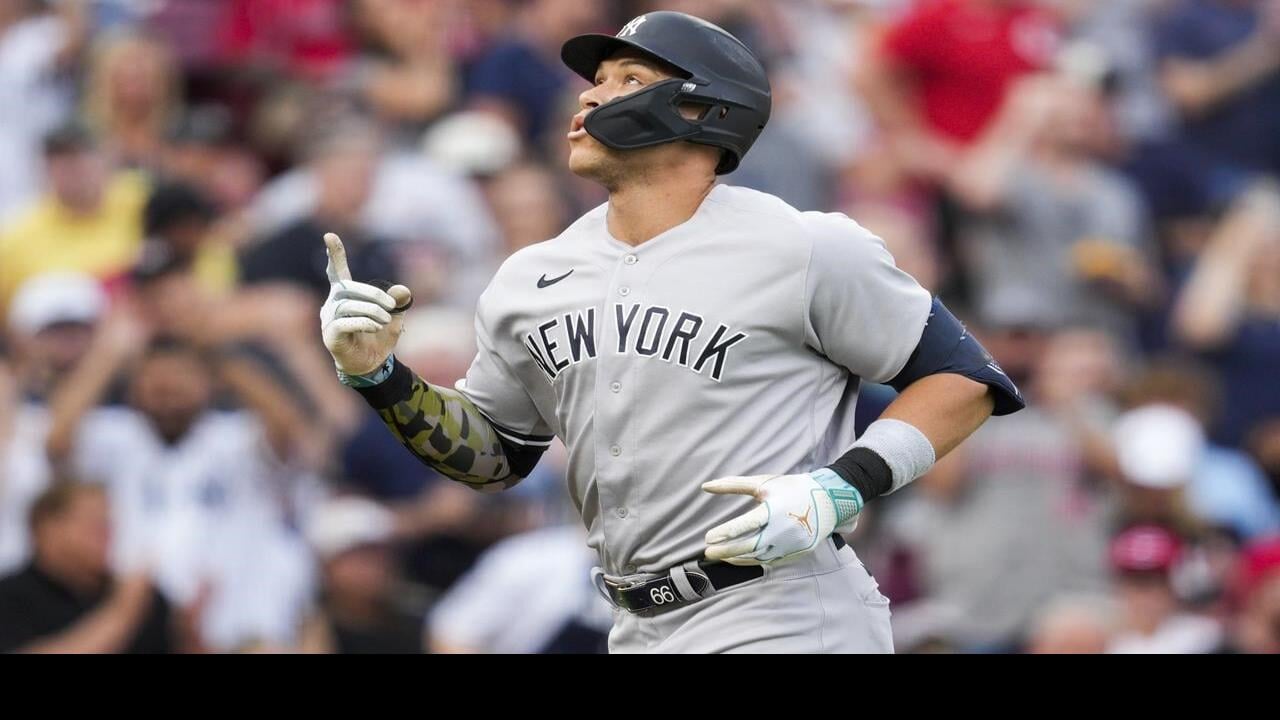 New York Yankees' Kyle Higashioka tosses his bat aside after a hit