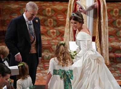 sachin and babi light blue dress Britain's Princess Eugenie weds