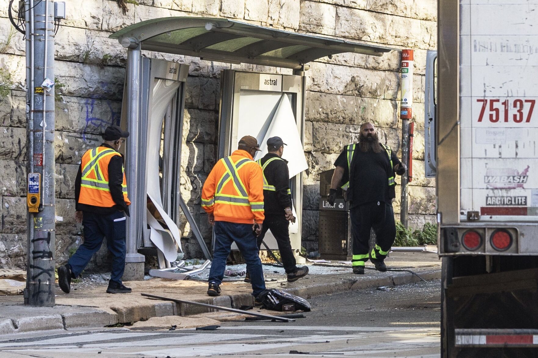 Tractor trailer crashes into empty Toronto bus shelter