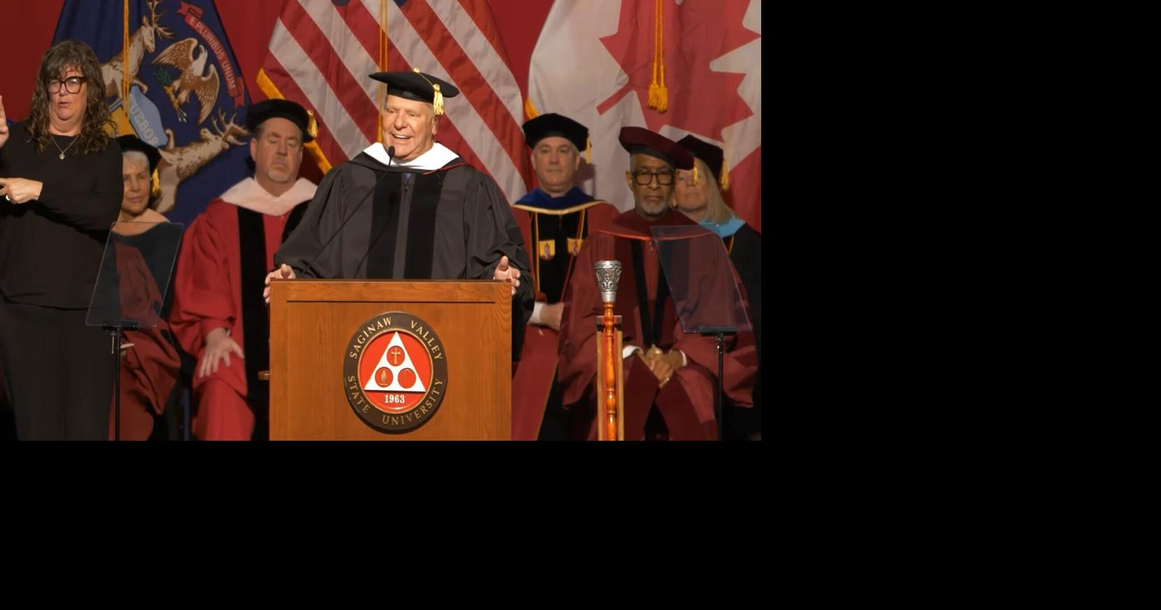 ‘Canadians love Americans,’ says newly-minted Dr. Doug Ford after receiving honorary degree from Michigan university