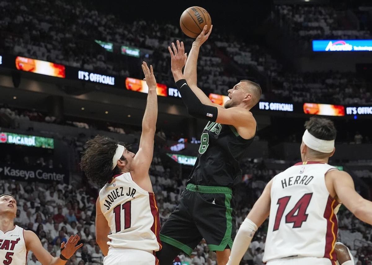 Celtics' Porzingis leaves playoff game in Miami with right calf tightness