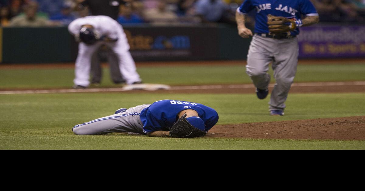 Blue Jays J.A. Happ hit in head with line drive