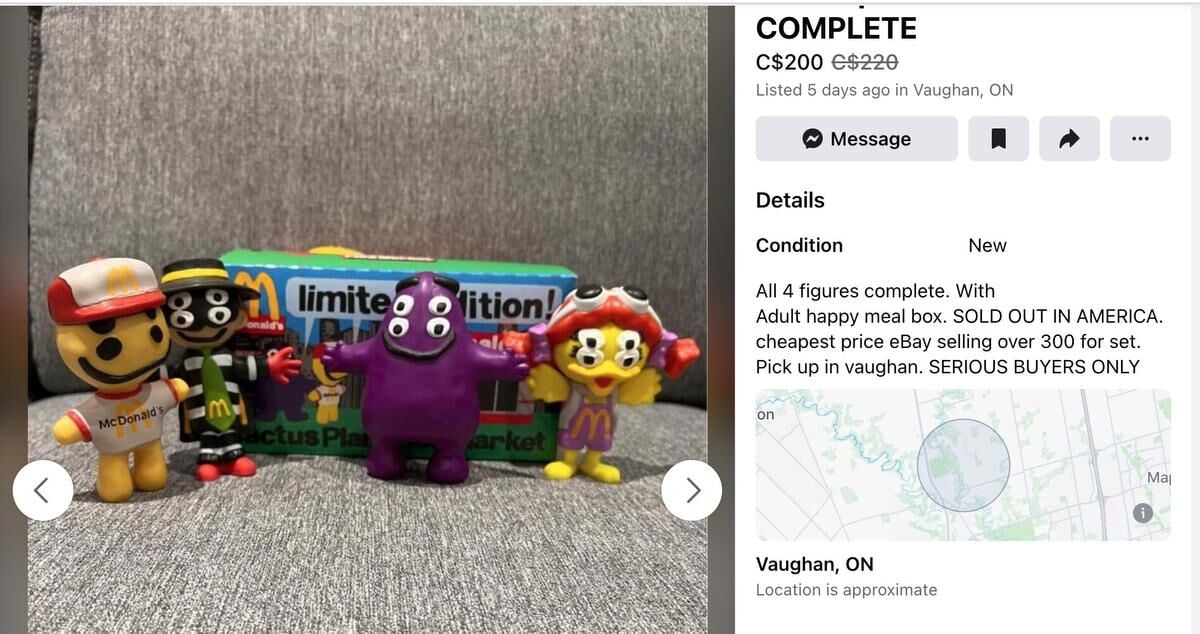 People listing McDonald s adult Happy Meal toys for 10K