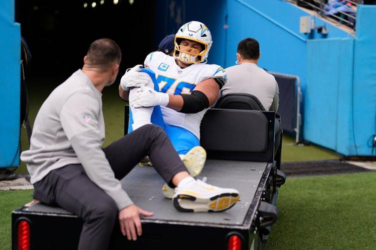 Chargers #39 Joe Alt carted off field with ankle injury against Titans
