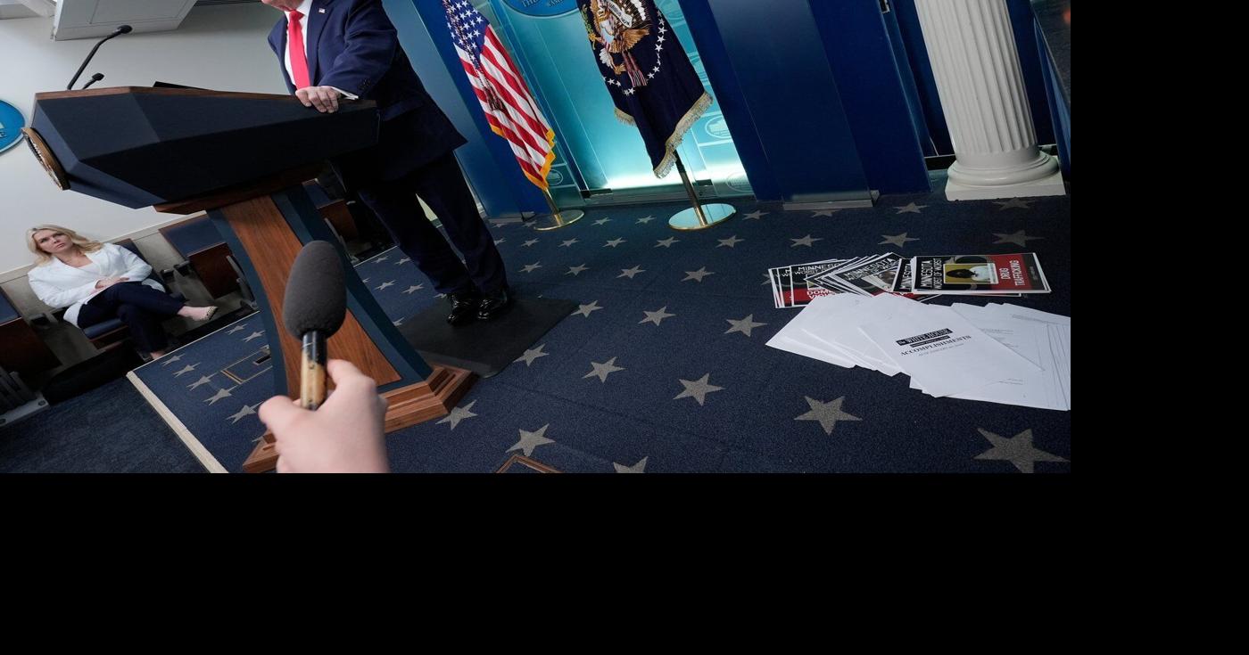 The Latest: Trump appears at White House press briefing to mark first anniversary of second term