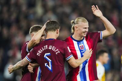 Erling Haaland scores 5 with stitches as Norway routs Moldova 11-1 in World Cup qualifying