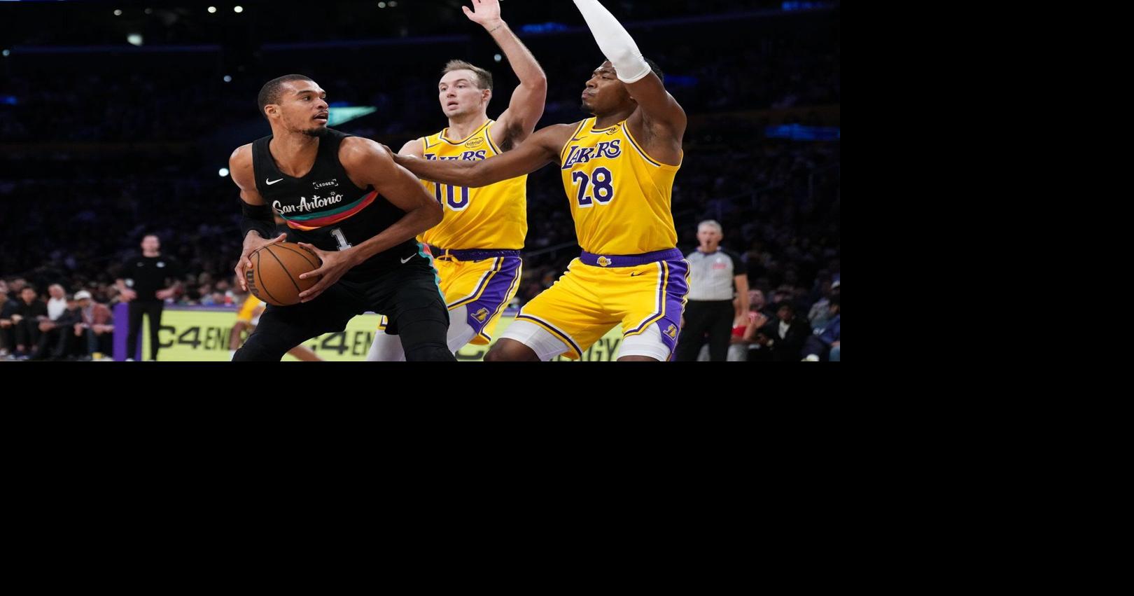 Victor Wembanyama scores 37 of 40 in 1st half, leading Spurs to 136-108 win over short-handed Lakers