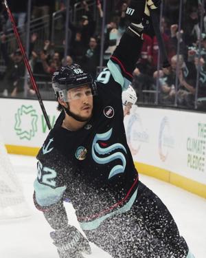 Eeli Tolvanen scores early, and again late, to lead Kraken to a 4-2 win over Utah