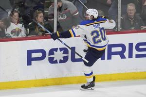 Kyrou scores 3 and Brandon Saad's overtime goal give Blues a 5-4 victory over Wild