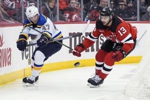 Meier scores 3 as Devils beat Blues and give interim coach Travis Green his first win