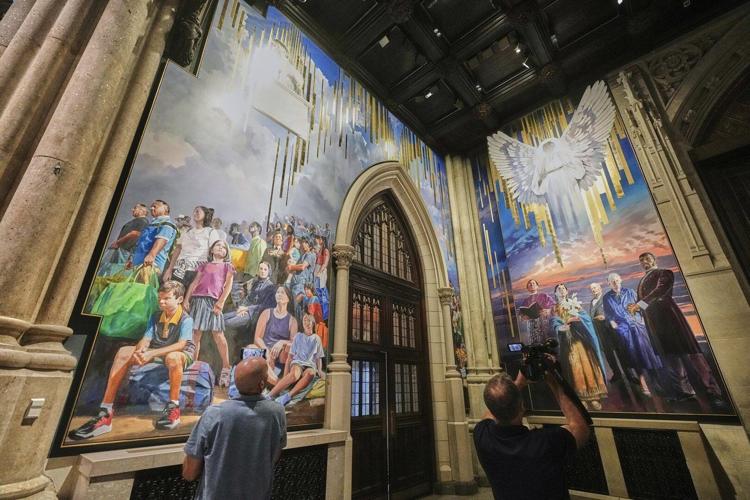 A massive mural honoring NYC immigrants now fills the entrance to St. Patrick’s Cathedral