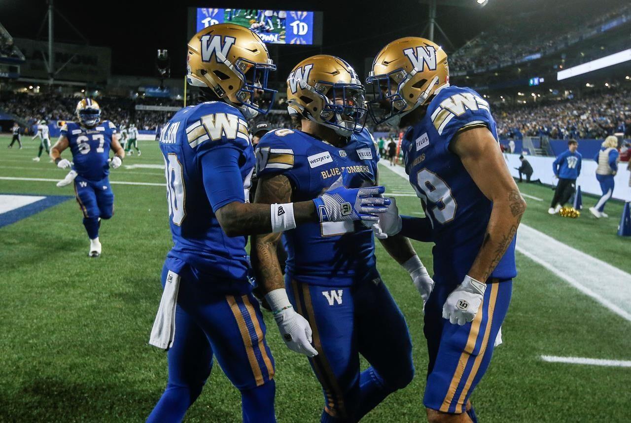 Blue Bombers overpower Roughriders 3822, advance to Grey Cup