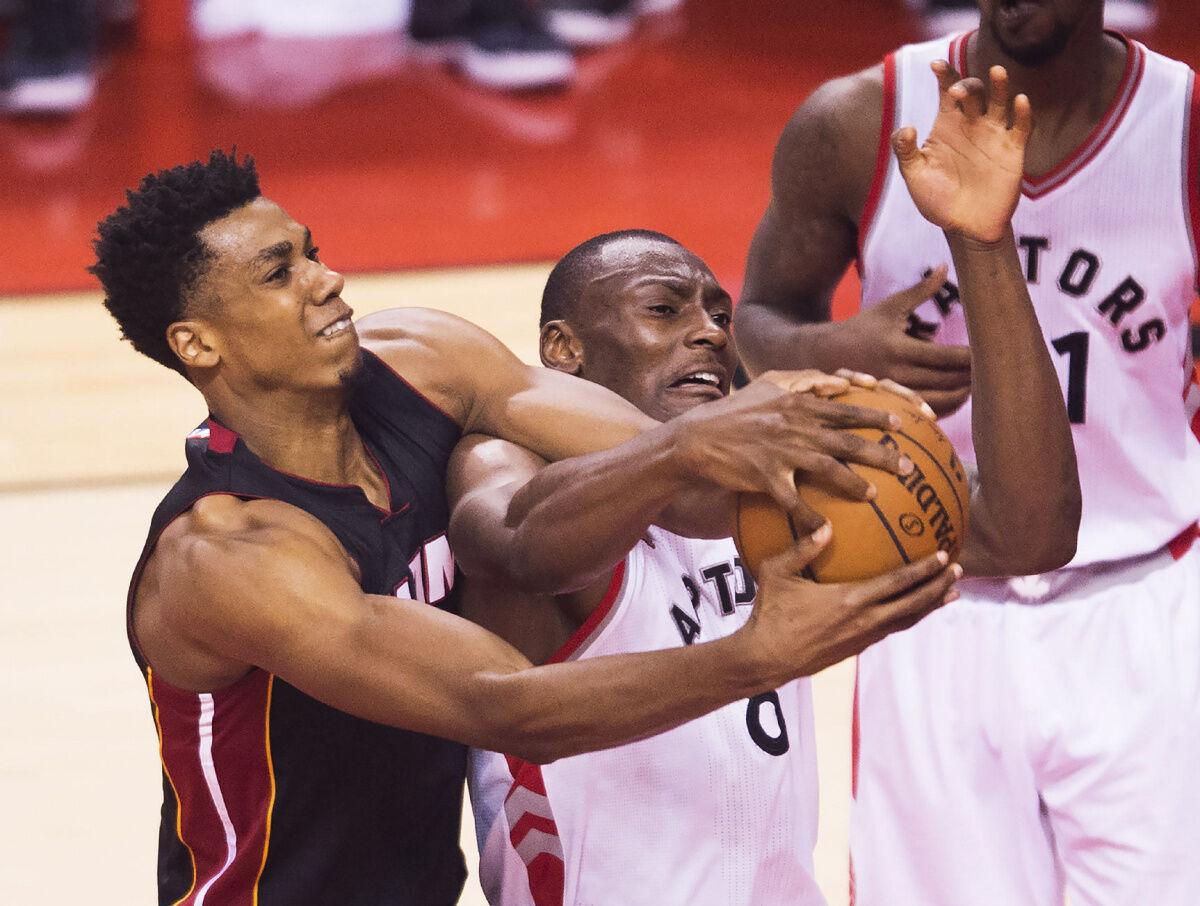 Bismack Biyombo is big on blocking basketballs.