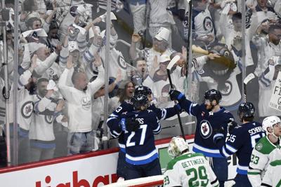 Connor Hellebuyck perfect in net as Jets blank Stars 4-0; Winnipeg ties series 1-1