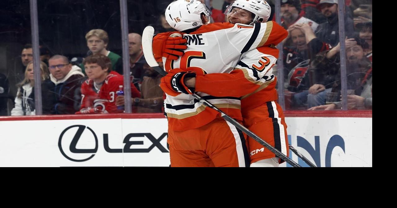 Cutter Gauthier scores twice, including in OT, to lift the Ducks over the Hurricanes 3-2
