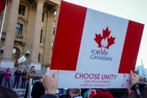 Alberta pro-unity rally held in wake of CFB Wainwright fire on final day before vote