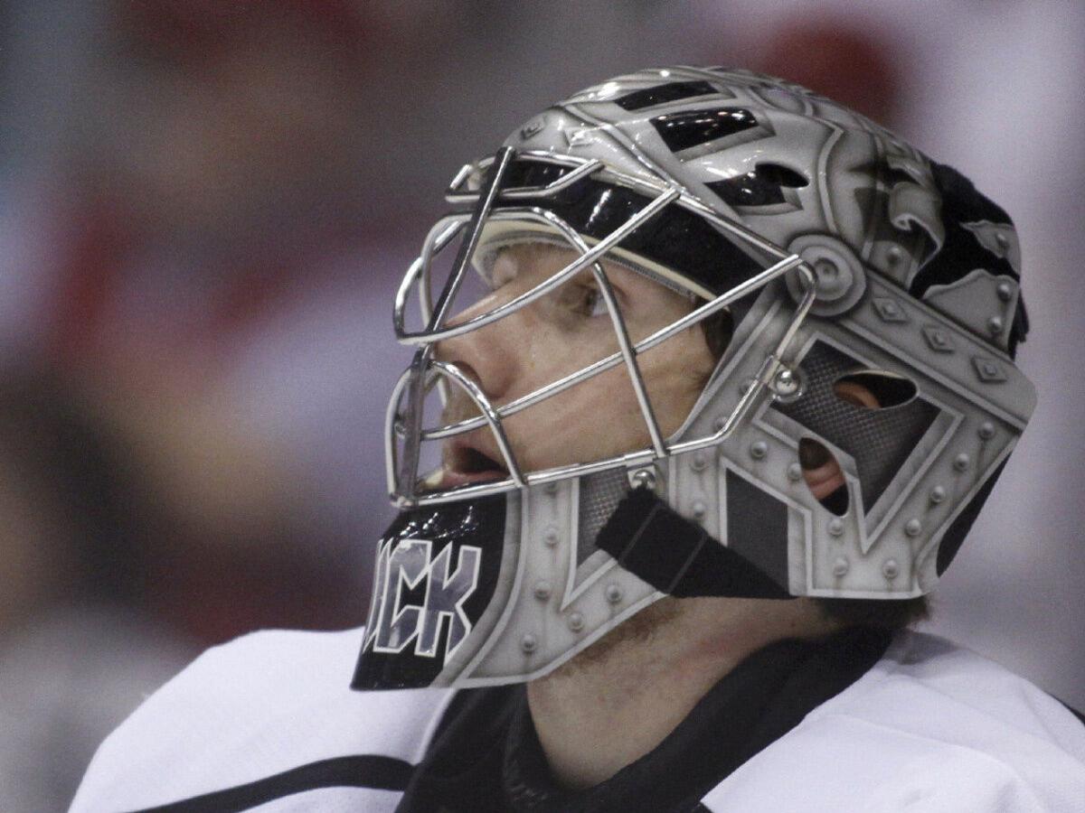 Kings goalie Jonathan Quick OK after taking high shot at practice - Sports  Illustrated