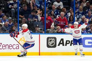 Slafkovsky's hat trick lifts Canadiens to 4-3 overtime win over Lightning in playoff opener