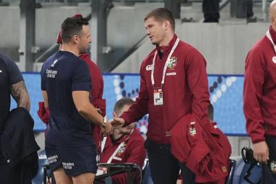 Owen Farrell on the Lions bench for last warmup before Wallabies tests