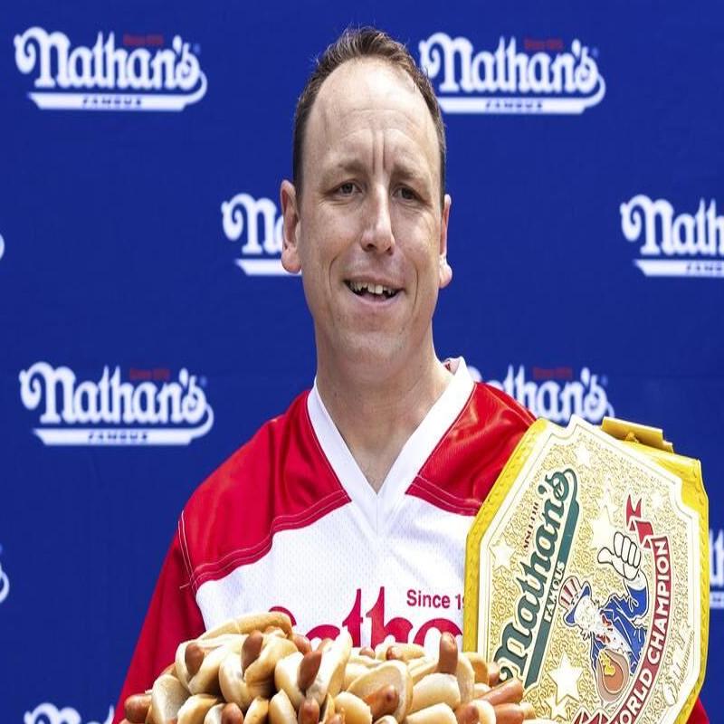 Joey Chestnut throwing 1st pitch for Blue Jays' Loonie Dogs Night