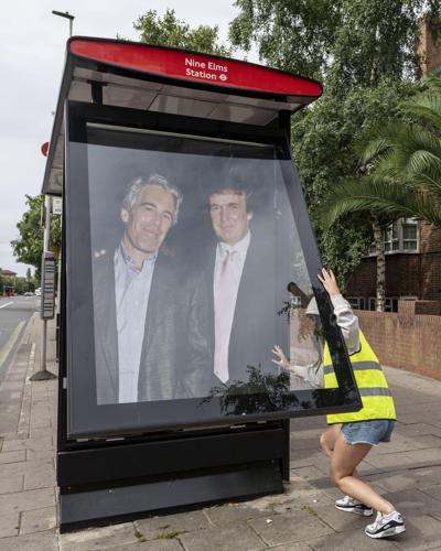 Trump and Epstein bus shelter.JPG