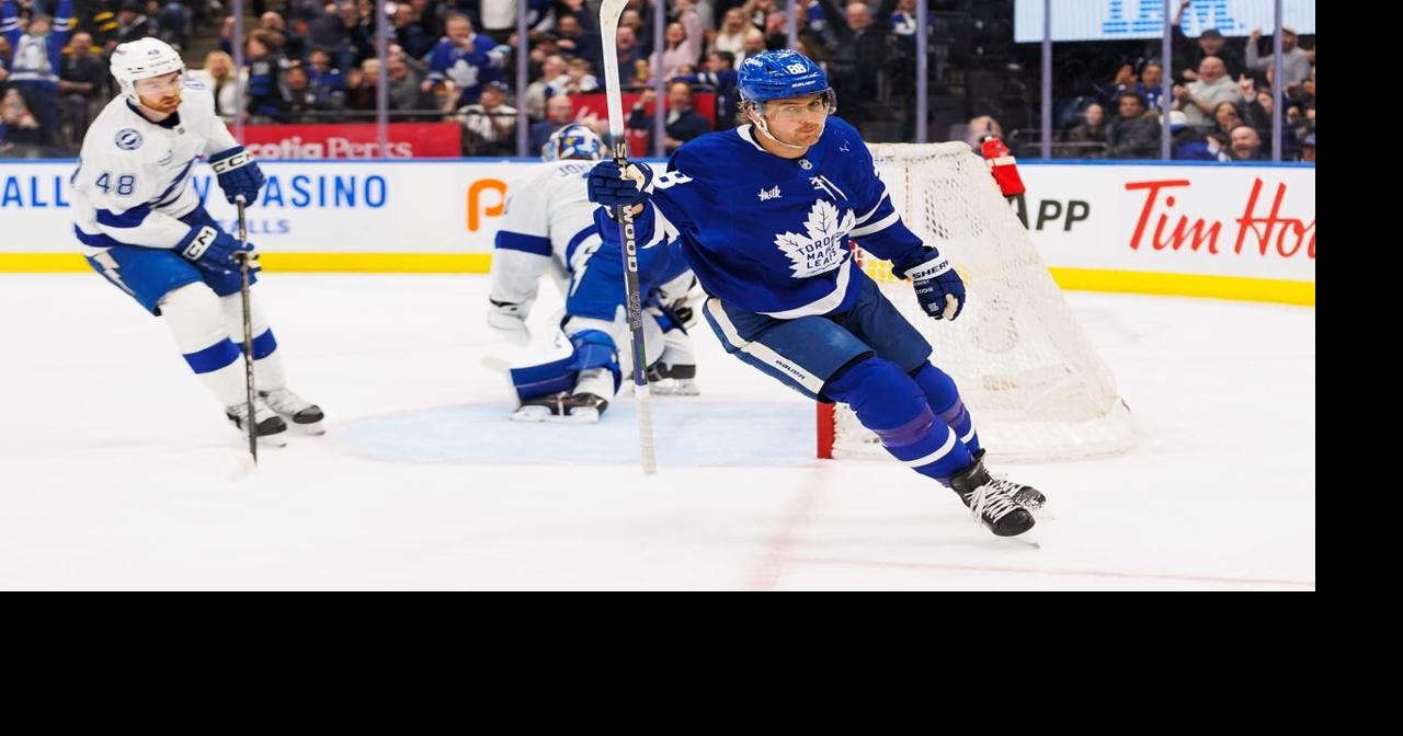 Matthew Knies scores twice, adds assist to push Leafs past Lightning