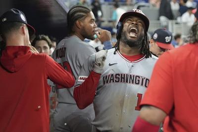 Bell second Nats player to homer from both sides, has 6 RBIs, 4 hits in 15-7 romp over Marlins