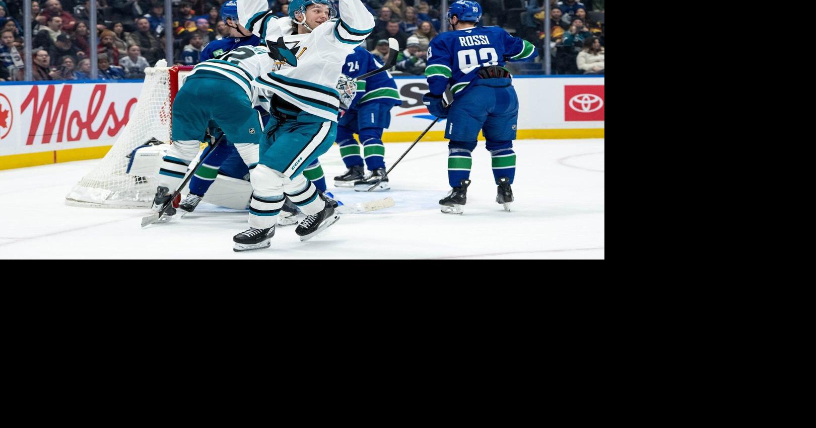 Vancouver product Macklin Celebrini nets two points, Sharks double up Canucks 6-3