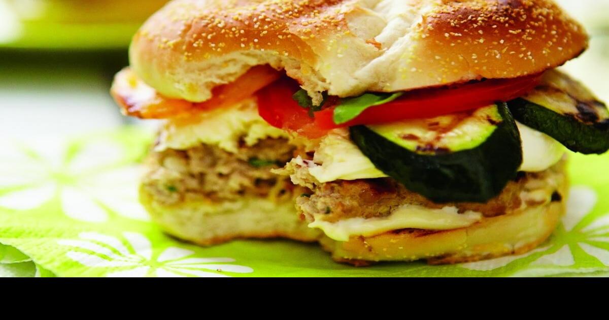 Veal Burger with Fresh Mozzarella and Vegetables