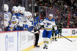 Buchnevich scores late in third period to help Blues end 10-game road skid with 3-1 win over Wild