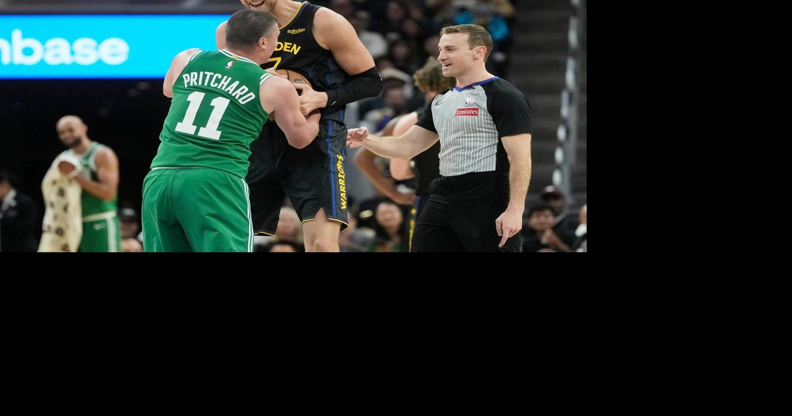 Brown helps Celtics thump Curry-less Warriors 121-110