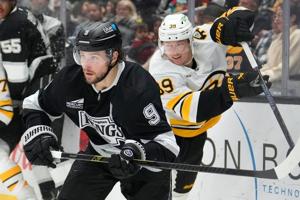 Morgan Geekie scores twice to tie for NHL goals lead, Bruins beat Kings 2-1 in OT