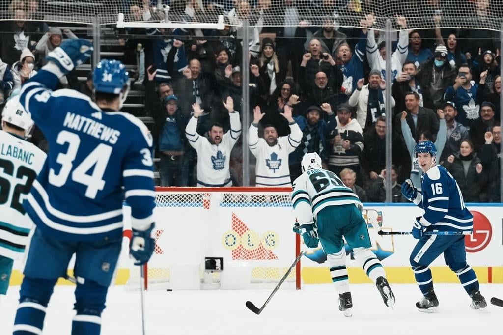 Leafs down Sharks as Marner ties franchise record with 18-game point streak