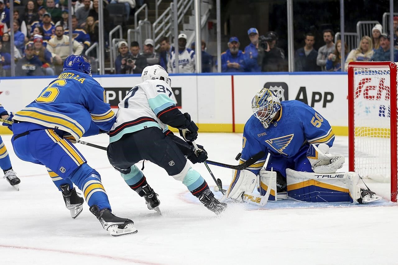 Thomas, Binnington Lift Blues To A 2-1 Shootout Win Over Kraken