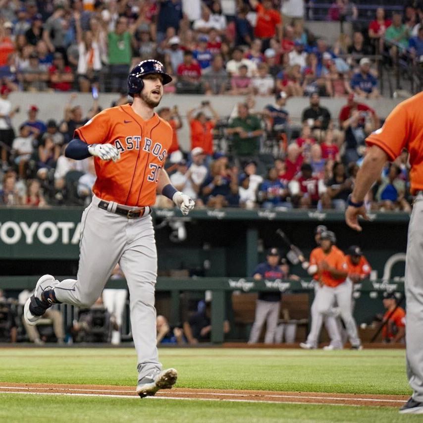 Astros celebrate 5-3 victory over rival Rangers