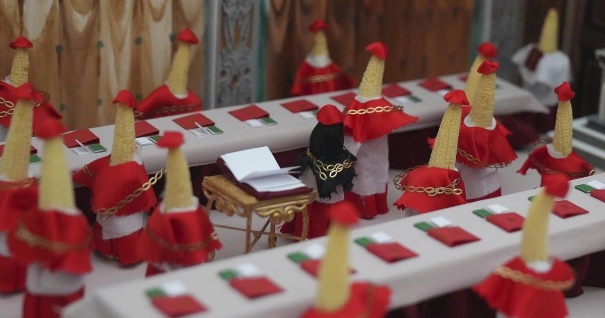 A quirky vegetable sculpture contest features a squash Donald Trump and a papal 'cornclave'