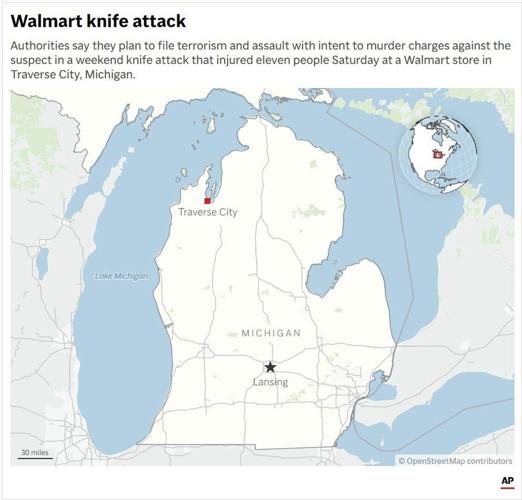 Suspect in Michigan Walmart stabbings is charged with a rarely used state terrorism count