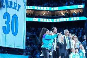 A deserved tribute for Dell Curry, who has his No. 30 jersey raised to the Charlotte rafters
