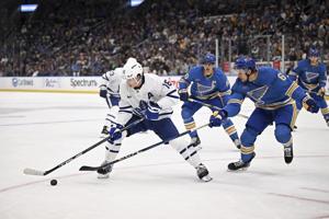 Blues defenseman Philip Broberg will miss 4-6 weeks with an apparent right leg injury