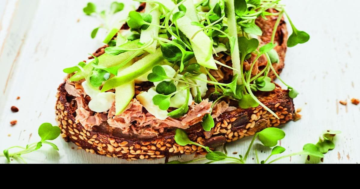 Healthy openfaced tuna and cottage cheese sandwiches