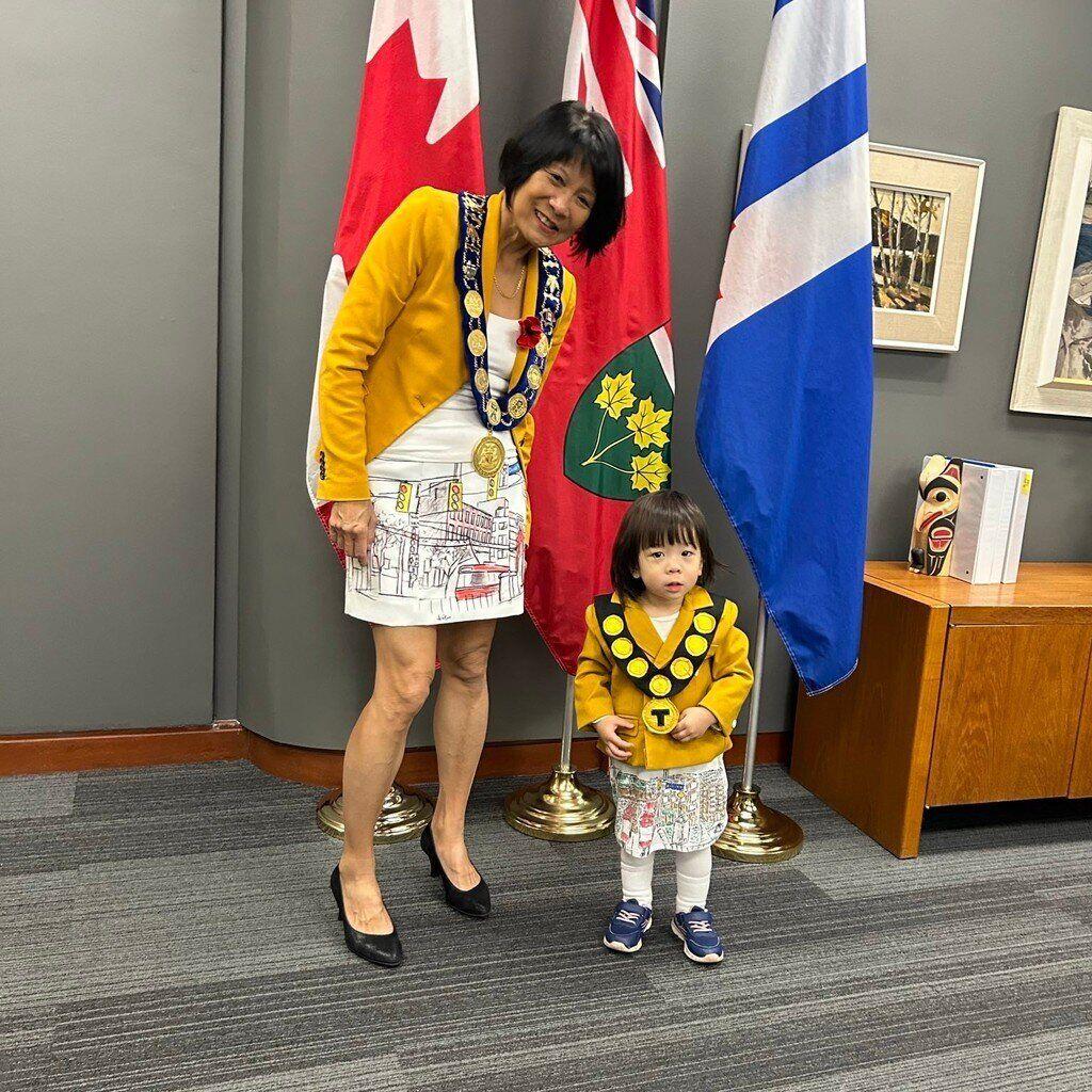 Olivia Chow poses with mini mayor in Halloween photos